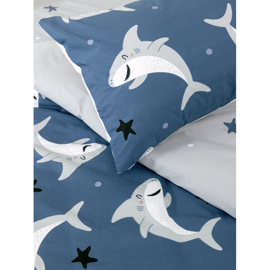 Nima Kids Σετ Σεντόνια Μονά - Shark Area Μπλέ, Γκρι   (2 x 170x255   52x72)