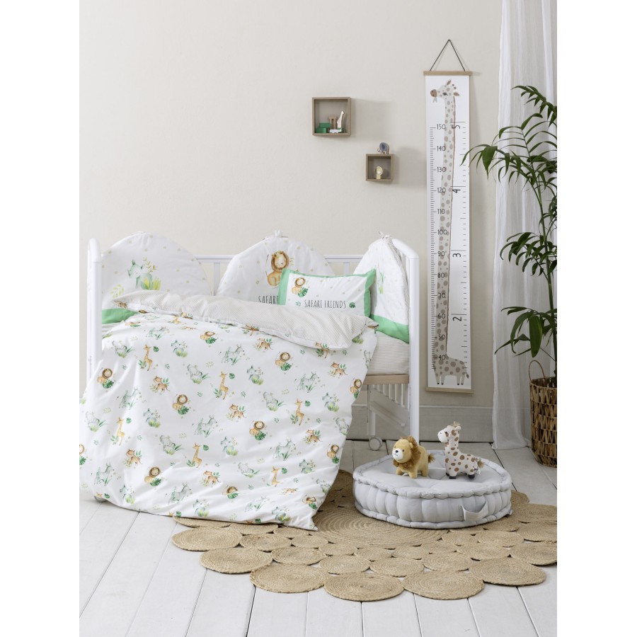 Nima Bebe Κουβερλί Κούνιας - Safari Friends Λευκό, Πράσινο   100x140