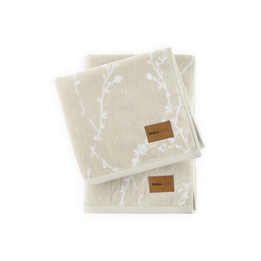Nima Home Σετ Πετσέτες (50x90 + 70x140) - Semeli Μπεζ, Άσπρο