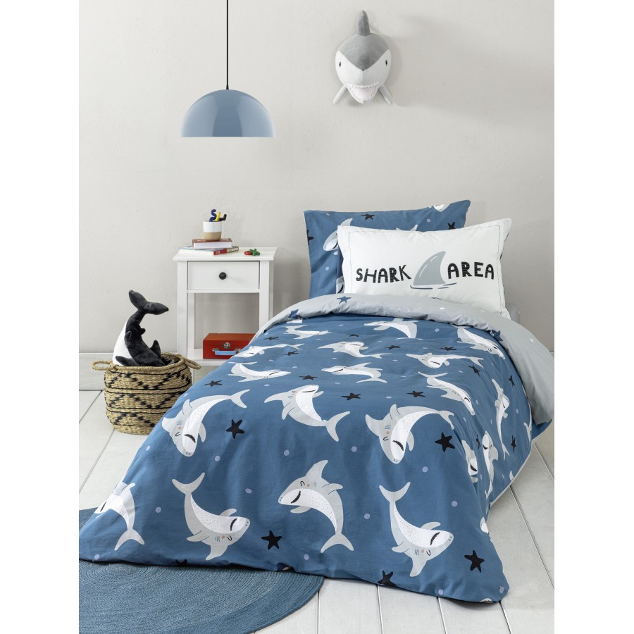 Nima Kids Σετ Σεντόνια Μονά - Shark Area Μπλέ, Γκρι   (2 x 170x255   52x72)