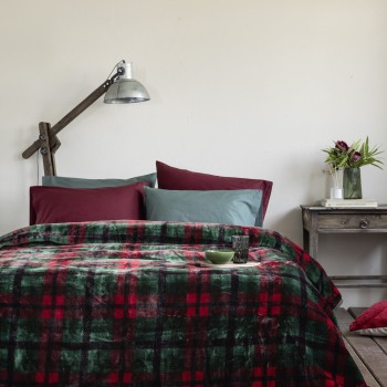 Nima Home Κουβέρτα Βελουτέ Υπέρδιπλη 220x240 - Oliver Πράσινο, Κόκκινο