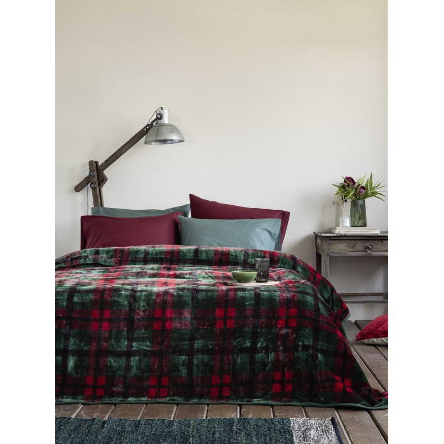 Nima Home Κουβέρτα Βελουτέ Υπέρδιπλη 220x240 - Oliver Πράσινο, Κόκκινο