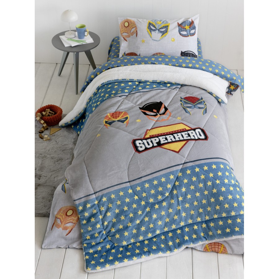 Nima Kids Κουβέρτα/Πάπλωμα Μονό 160x220 - Superheroes Γκρι   160x220