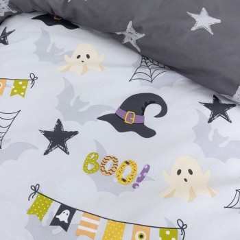 Nima Kids Σετ Σεντόνια Μονά με Λάστιχο - Boo! Γκρι     (1 x 100x200+30  x 170x255   52x72)