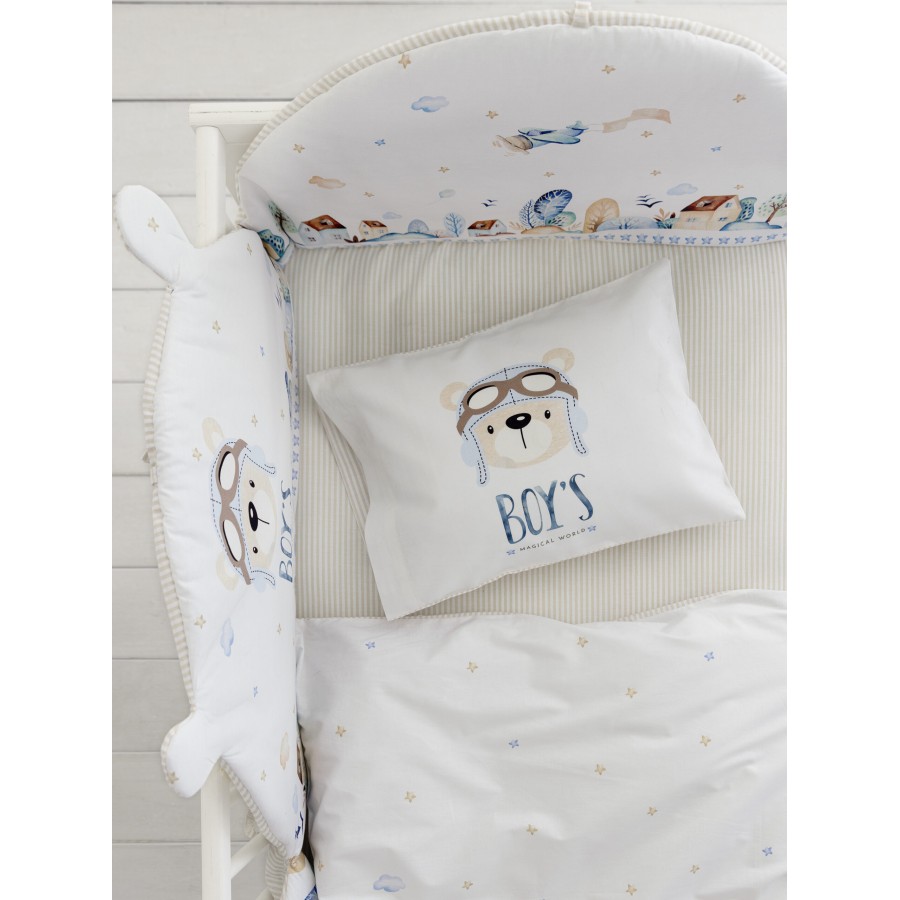 Nima Bebe Σετ Παπλωματοθήκη Κούνιας - Boy's World Γαλάζιο   (1 x 110x145   30x40)