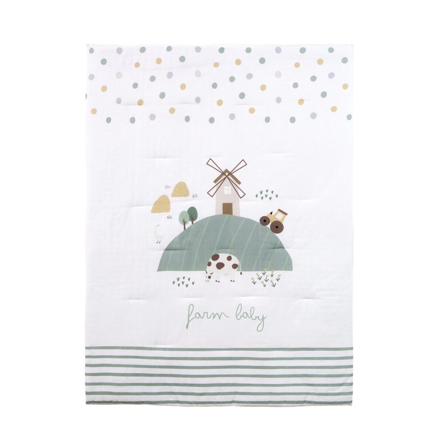 Nima Bebe Κουβερλί Κούνιας - Farm Baby Λευκό, Πράσινο, Μπεζ   100x140