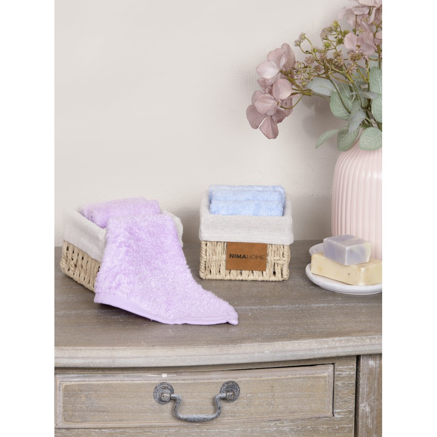 Nima Home Καλαθάκι με 3 τεμάχια Λαβέτες - Bamboo Bloom Light Blue Γαλάζιο