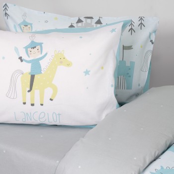 Nima Kids Σετ Σεντόνια Μονά με Λάστιχο - Lancelot Γαλάζιο, Γκρι     (1 x 100x200+30  x 170x255   52x72)