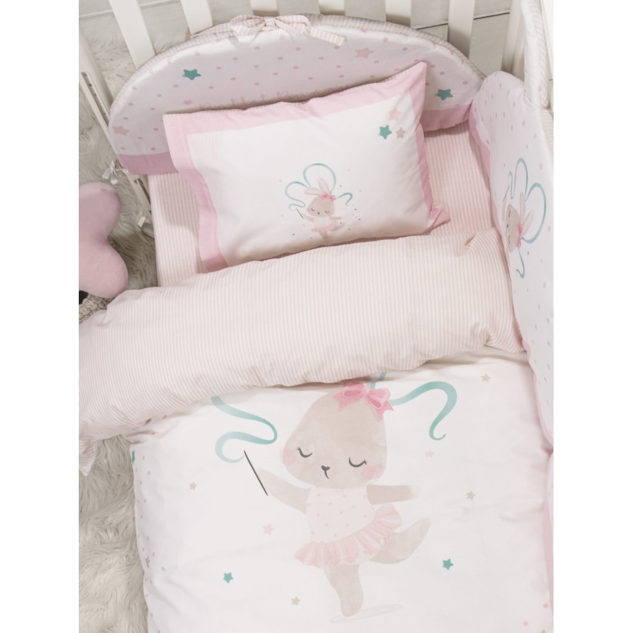 Nima Bebe Σετ Παπλωματοθήκη Κούνιας - Ballet Bunny Λευκό, Ροζ   (1 x 110x145   30x40)