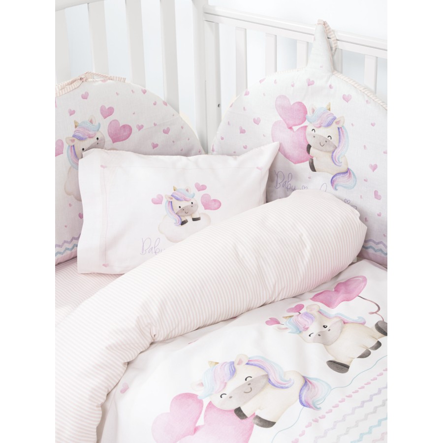 Nima Bebe Σετ Σεντόνια Κούνιας - Luni Uni Λευκό, Ροζ   (2 x 120x170   30x40)