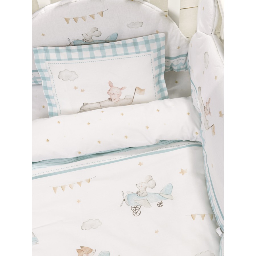 Nima Bebe Σετ Σεντόνια Κούνιας - Joy Ride Λευκό, Γαλάζιο   (2 x 120x170   30x40)