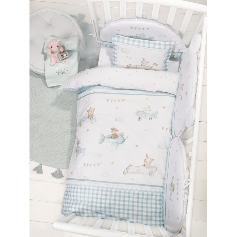 Nima Bebe Κουβερλί Κούνιας - Joy Ride Λευκό, Γαλάζιο   100x140