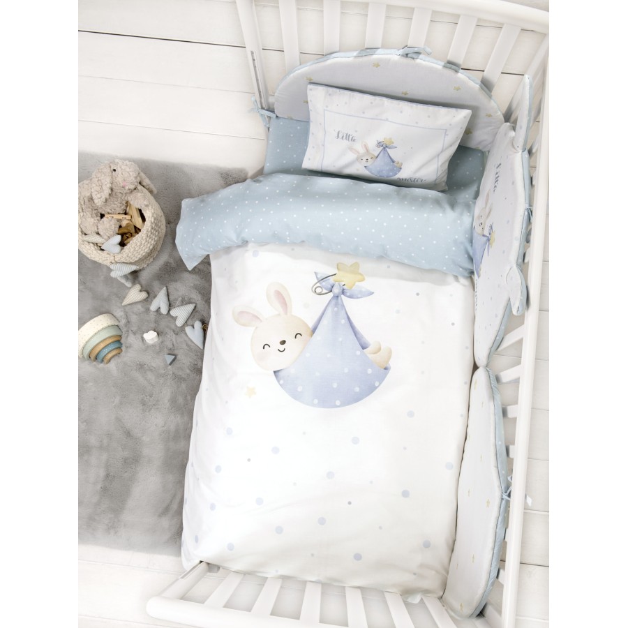 Nima Bebe Σετ Σεντόνια Κούνιας - Little Mister Λευκό, Γαλάζιο   (2 x 120x170   30x40)