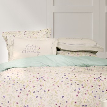 Nima Home Σετ Σεντόνια Υπέρδιπλα - Dream Garden Μπεζ, Πράσινο   (2 x 240x260 + 2    52x72+5)