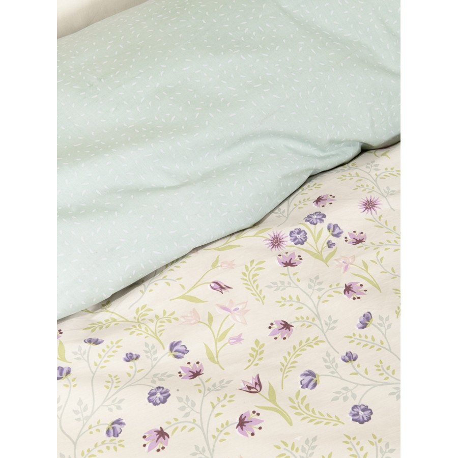 Nima Home Σετ Σεντόνια Γίγας - Dream Garden Μπεζ, Πράσινο   (2 x 270x280 + 2    52x72+5)