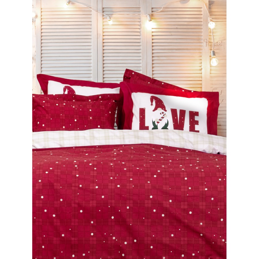 Nima Home Σετ Σεντόνια Υπέρδιπλα - Everlove Κόκκινο, Εκρού   (2 x 240x260 + 2    52x72+5)