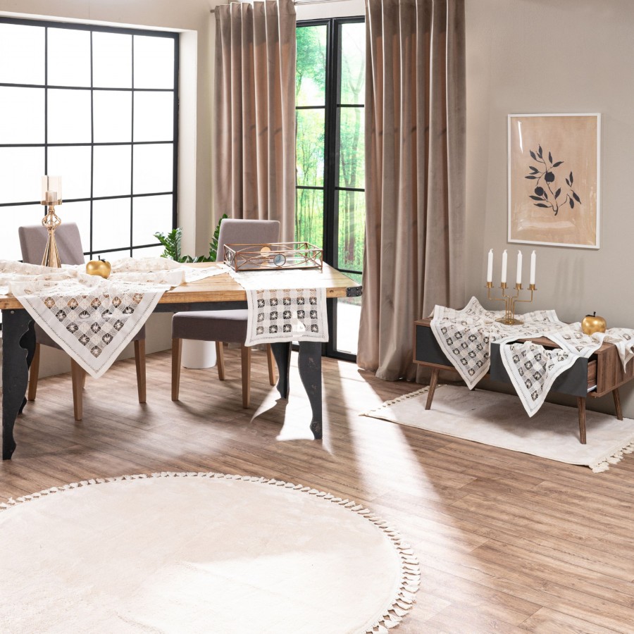 Χειροποίητο σετ 5 τεμαχίων DF5159 - Σετ 5 τεμαχίων (καρέ 90x90 cm/ τραβέρσα 40x160 cm/ τραπεζοκαρέ 135x135cm/ πετσετάκια 2 τεμ 40x40 cm)