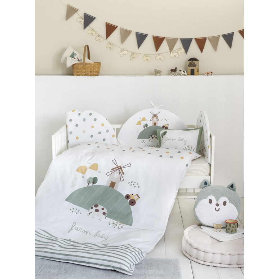Nima Bebe Κουβερλί Κούνιας - Farm Baby Λευκό, Πράσινο, Μπεζ   100x140