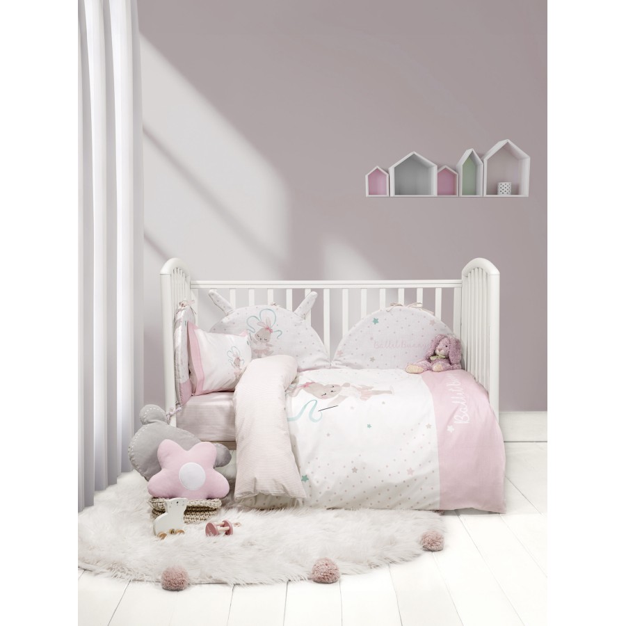Nima Bebe Σετ Παπλωματοθήκη Κούνιας - Ballet Bunny Λευκό, Ροζ   (1 x 110x145   30x40)