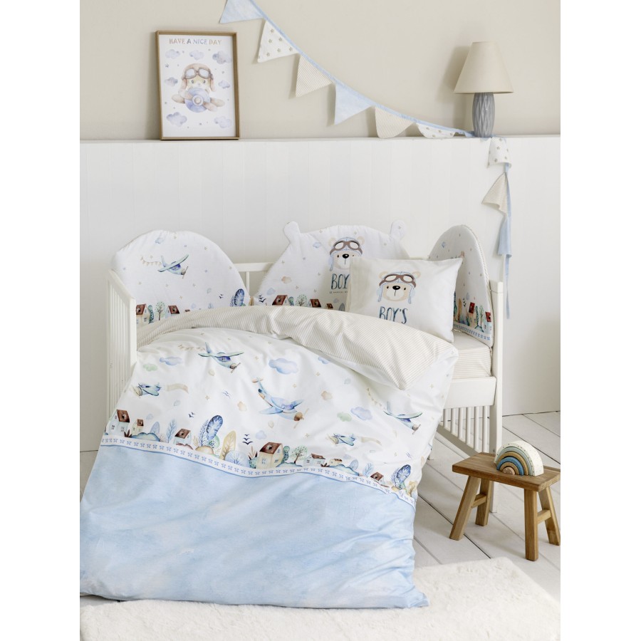 Nima Bebe Σετ Παπλωματοθήκη Κούνιας - Boy's World Γαλάζιο   (1 x 110x145   30x40)