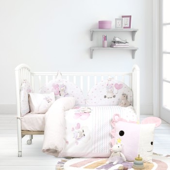 Nima Bebe Σετ Παπλωματοθήκη Κούνιας - Luni Uni Λευκό, Ροζ   (1 x 110x145   30x40)