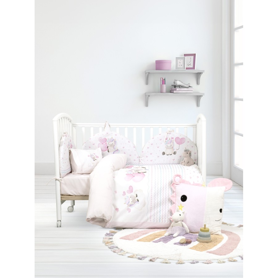 Nima Bebe Σετ Παπλωματοθήκη Κούνιας - Luni Uni Λευκό, Ροζ   (1 x 110x145   30x40)