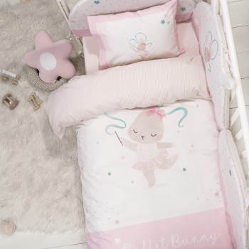 Nima Bebe Σετ Σεντόνια Κούνιας - Ballet Bunny Λευκό, Ροζ   (2 x 120x170   30x40)