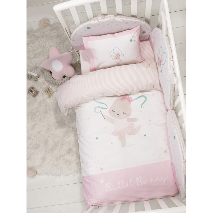 Nima Bebe Σετ Σεντόνια Κούνιας - Ballet Bunny Λευκό, Ροζ   (2 x 120x170   30x40)
