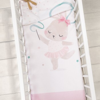 Nima Bebe Σετ Σεντόνια Λίκνου - Ballet Bunny Λευκό, Ροζ   (2 x 70x110)