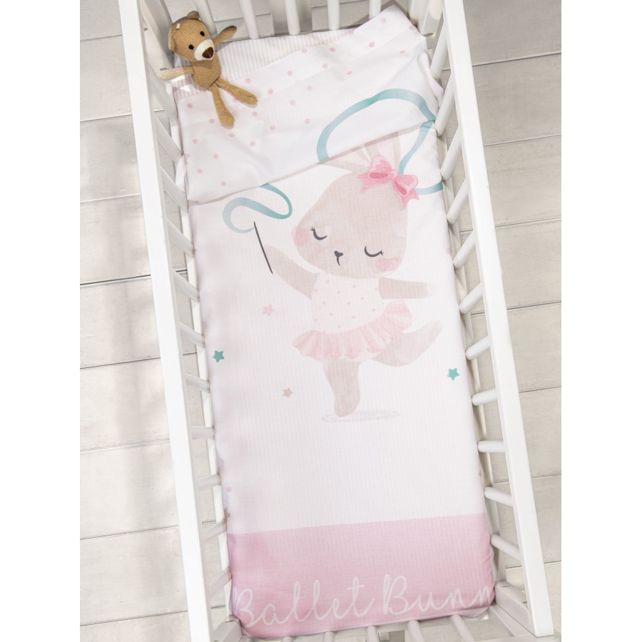 Nima Bebe Σετ Σεντόνια Λίκνου - Ballet Bunny Λευκό, Ροζ   (2 x 70x110)