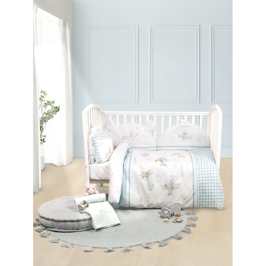 Nima Bebe Σετ Σεντόνια Λίκνου - Joy Ride Λευκό, Γαλάζιο   (2 x 70x110)