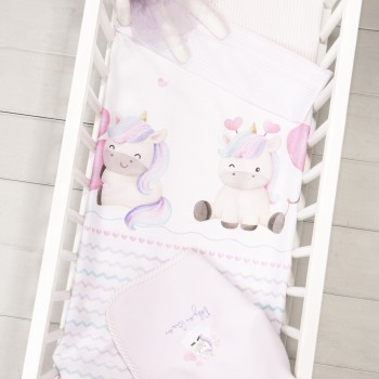 Nima Bebe Σετ Σεντόνια Λίκνου - Luni Uni Λευκό, Ροζ   (2 x 70x110)