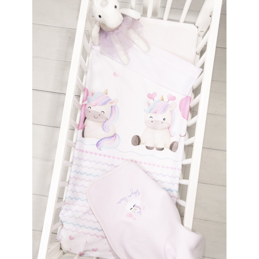 Nima Bebe Σετ Σεντόνια Λίκνου - Luni Uni Λευκό, Ροζ   (2 x 70x110)