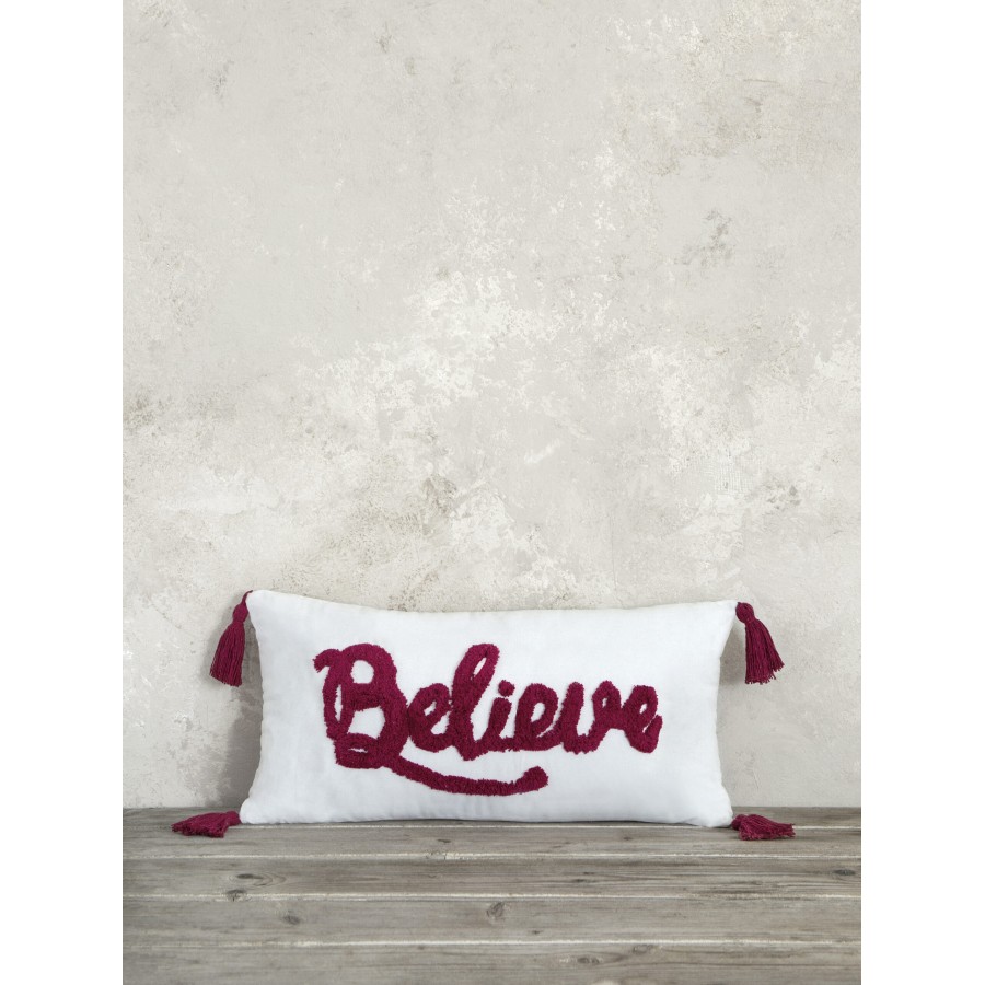 Nima Home Διακοσμητικό Μαξιλάρι 30x60 - Believe Λευκό, Κόκκινο