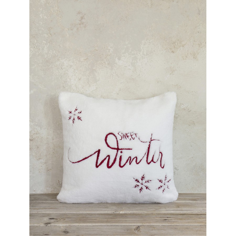 Nima Home Διακοσμητικό μαξιλάρι 45x45 - Sweet Winter Λευκό, Κόκκινο