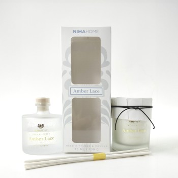 Nima Home Σετ Αρωματικό Χώρου με Στικ 70ml & Αρωματικό Κερί 130gr - Amber Lace