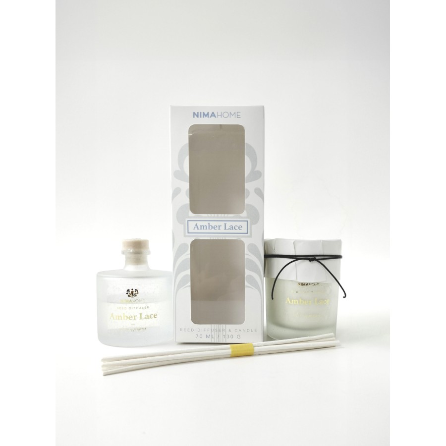 Nima Home Σετ Αρωματικό Χώρου με Στικ 70ml & Αρωματικό Κερί 130gr - Amber Lace