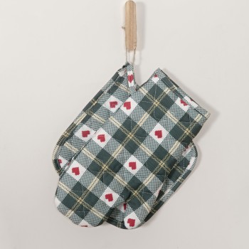 Nima Home Σετ Κουζίνας (Γάντι + Πιάστρα) - Christmas Love Πράσινο, Κόκκινο