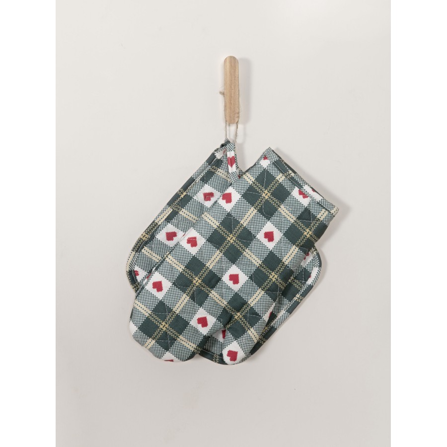 Nima Home Σετ Κουζίνας (Γάντι + Πιάστρα) - Christmas Love Πράσινο, Κόκκινο