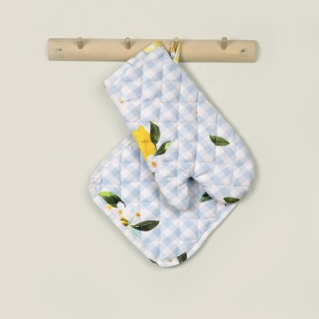 Nima Home Σετ Κουζίνας (Γάντι + Πιάστρα) - Lemon Tree Γαλάζιο, Κίτρινο