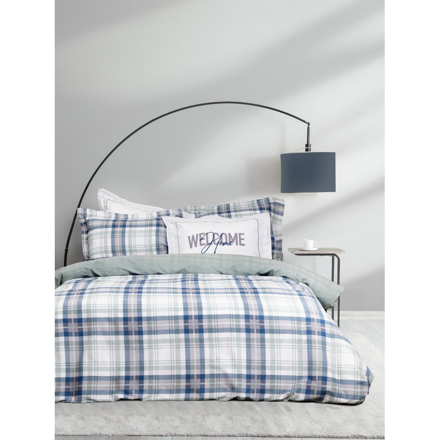 Nima Home Σετ Παπλωματοθήκη Υπέρδιπλη - Welcome Μπλε, Γκρι   (1 x 220x240 + 2    52x72+5)