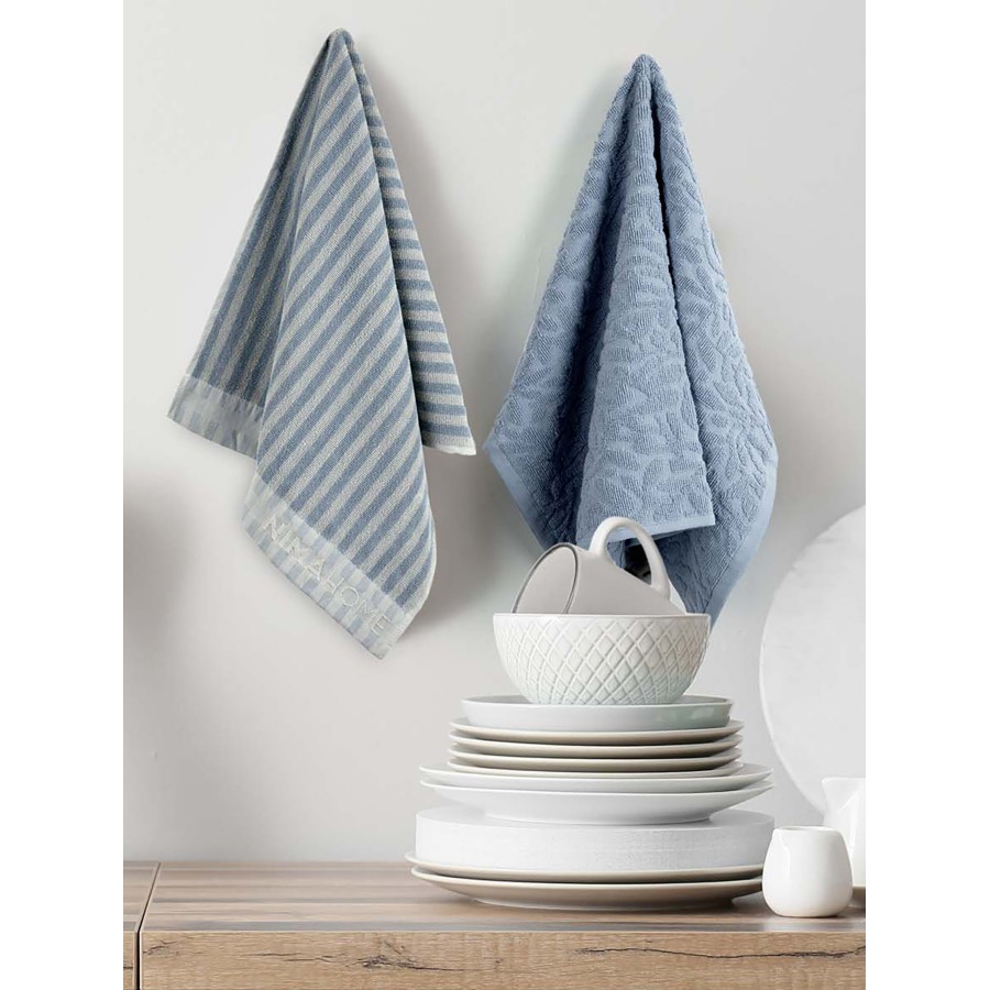 Nima Home Σετ Πετσέτες Κουζίνας (2 x 40x60) - Eliora Μπλε, Γκρι