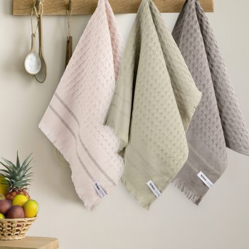 Nima Home Σετ Πετσέτες Κουζίνας (3 x 50x70) - Honeycomb Ροζ, Μπεζ, Γκρι