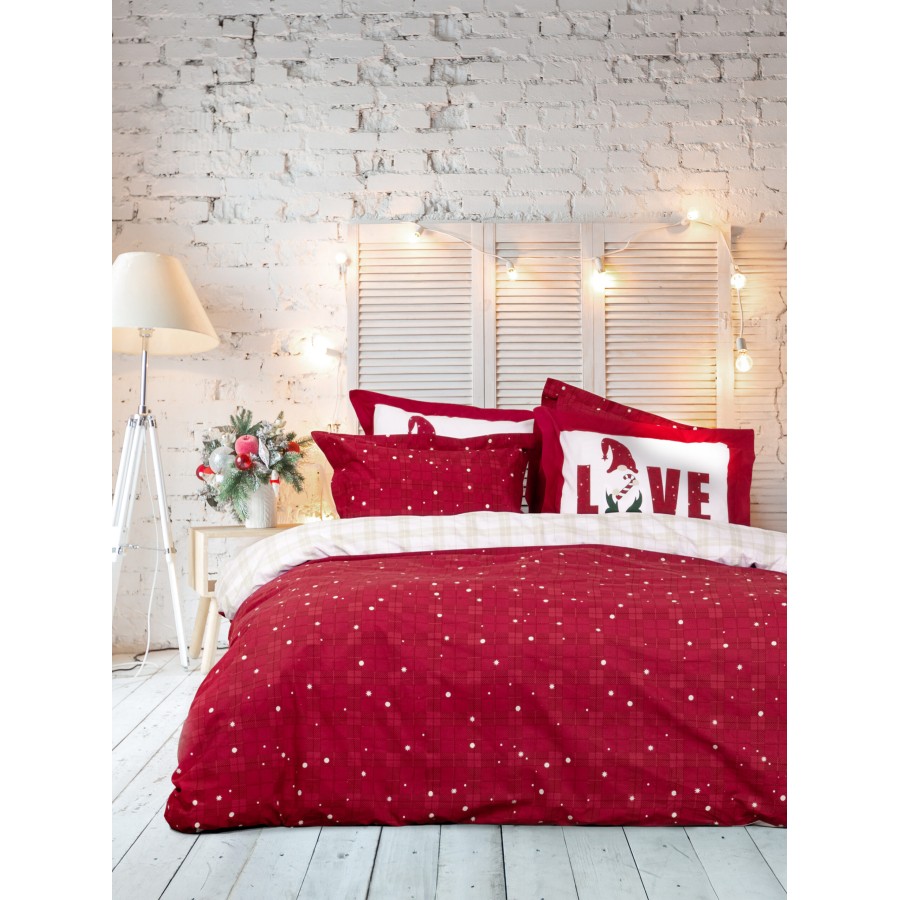 Nima Home Σετ Σεντόνια Γίγας - Everlove Κόκκινο, Εκρού   (2 x 270x280 + 2    52x72+5)
