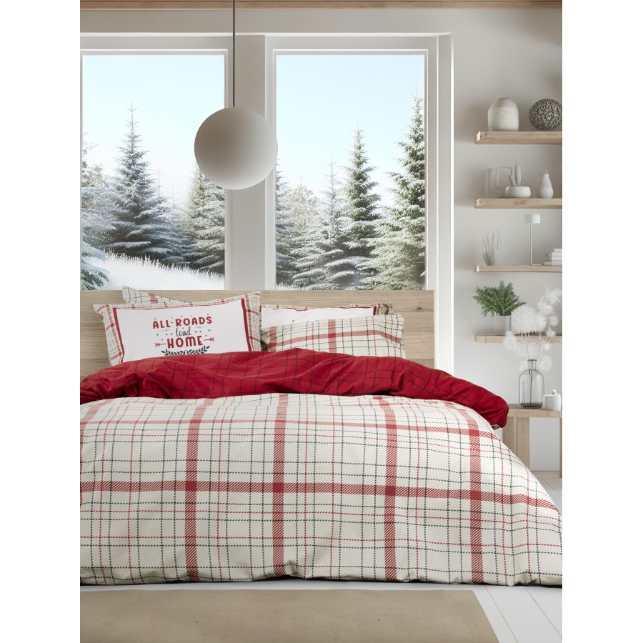 Nima Home Σετ Σεντόνια Γίγας - Home Bliss Κόκκινο, Μπεζ   (2 x 265x280 + 2  50x70)