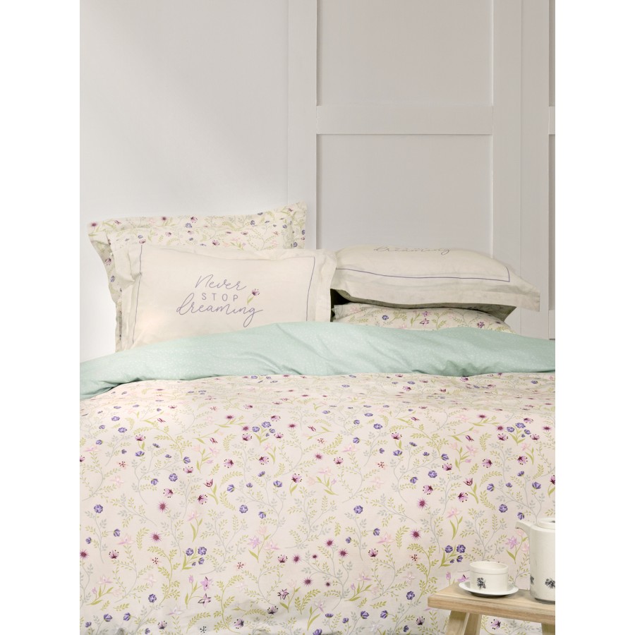 Nima Home Σετ Σεντόνια Ημίδιπλα - Dream Garden Μπεζ, Πράσινο   (2 x 185x260     52x72+5)