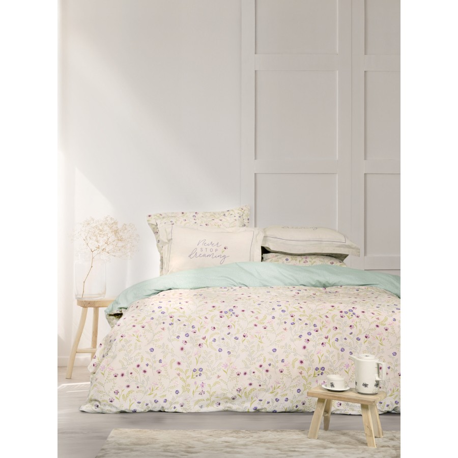 Nima Home Σετ Σεντόνια Μονά με Λάστιχο - Dream Garden Μπεζ, Πράσινο     (1 x 100x200+32  x 170x260     52x72+5)