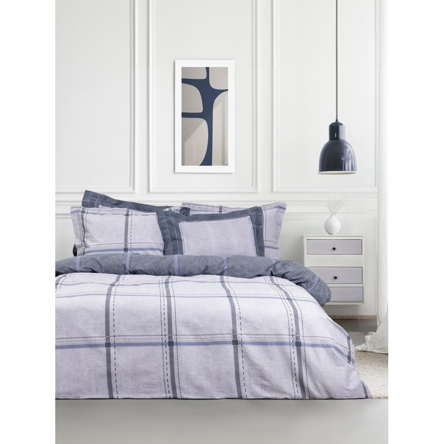 Nima Home Σετ Σεντόνια Υπέρδιπλα με Λάστιχο - Whilow Μπλε, Γκρι    (1 x 160x200+32  x 240x260 + 2    52x72+5)