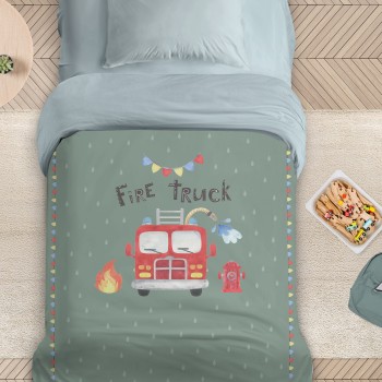 Nima Kids Πάπλωμα Μονό 160x240 - Fire Truck Πράσινο   160x240