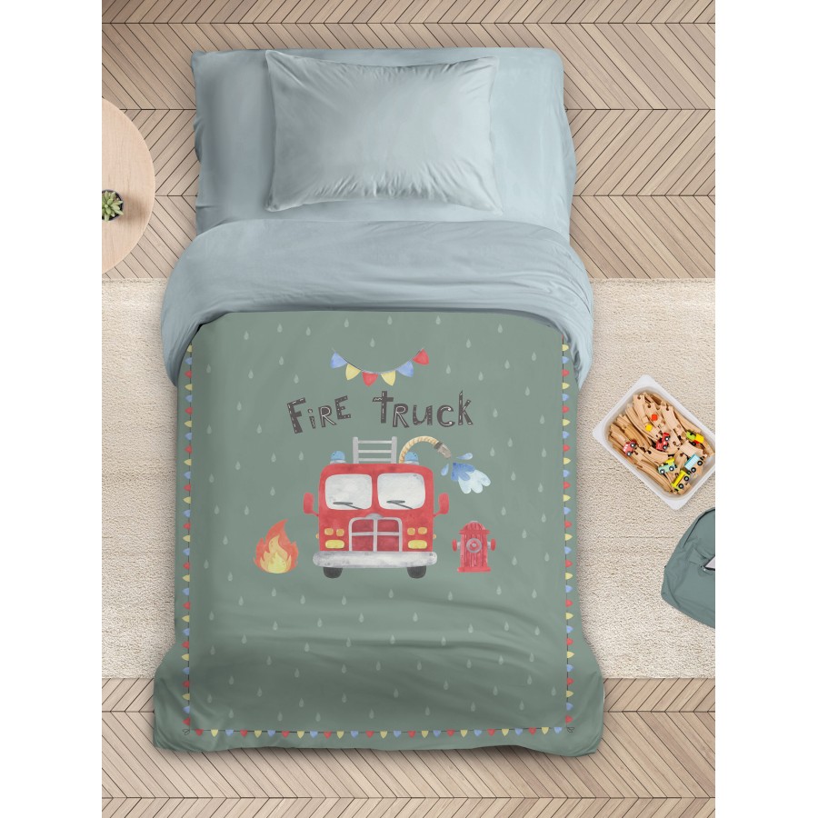 Nima Kids Πάπλωμα Μονό 160x240 - Fire Truck Πράσινο   160x240